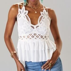 White Lace Baby Doll Cross Strap Tank Top M Fairy Dainty Angel Coquette Romantic